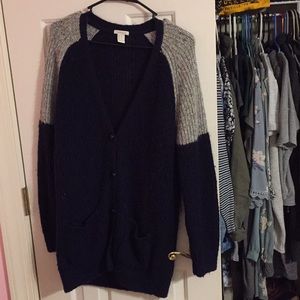 navy and grey cardigan